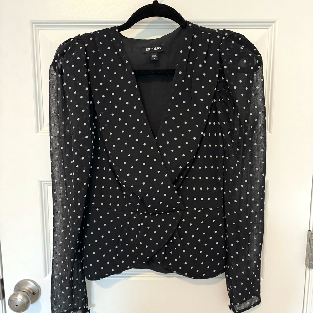 Express Women’s Peplum Polka Dot Blouse w/ Sheer Sleeves - size S